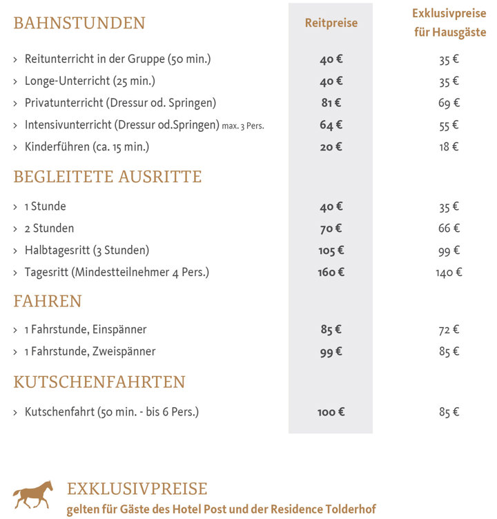 Preise Reiten